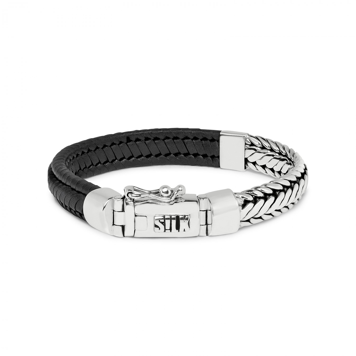 Oceaan wet Neuropathie 193BLK armband zilver & leer zwart | SILK Jewellery© | Official webshop