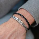 437BLK armband zilver leer Heren CROSSLINE Collectie