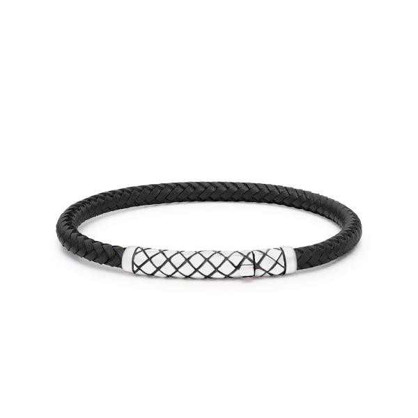 437BLK armband zilver leer CROSSLINE Collectie