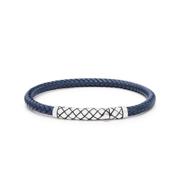 437BLU armband zilver leer CROSSLINE Collectie