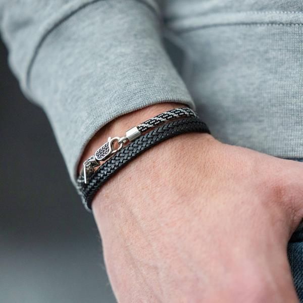 781BLK armband zilver leer Heren ALPHA Collectie